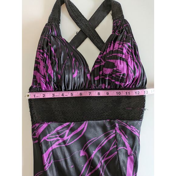 Flirt Maggie Sottero Prom Dress Beaded Floral Formal Sexy Purple Black Size 2 - Picture 12 of 13